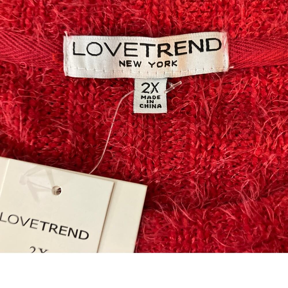 LoveTrend New York Women's Red Feathered Yarn Puff Sleeve Crop Sweater | Size 2X - Picture 5 of 8